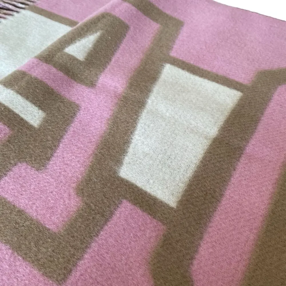 Coach Reversible Colorblock Varsity Print Oversized Muffler Scarf Pink Tan